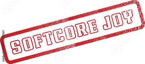 Softcore Joy authentic red grunge stamp graphic conveying happiness and positive emotions