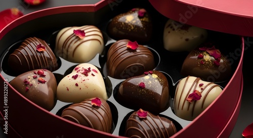 A heart-shaped box of handcrafted chocolates symbolizing love, sweetness, and heartfelt moments.