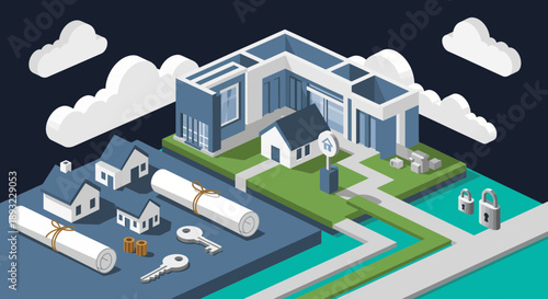 Isometric Modern House Architectural Model Design.