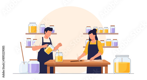Two People Preparing Food Together in Kitchen.