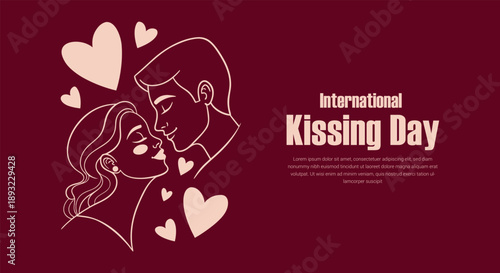 Celebrate international kissing day with a romantic illustration of a loving couple and hearts