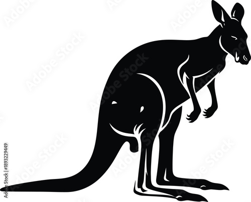 Silhouette of a kangaroo standing on its hind legs with its tail extended, a classic Australian marsupial illustration