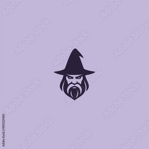 Wizard logo in mystical and clean minimalist illustration style.