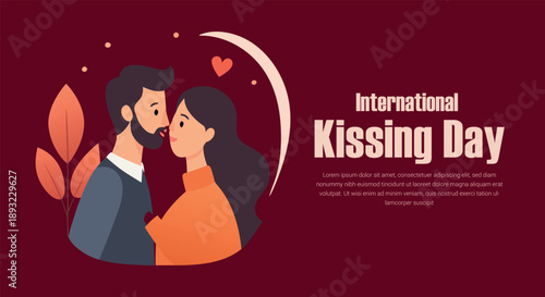 Celebrate international kissing day with a romantic illustration of a loving couple
