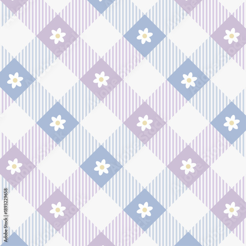 春らしい可愛いくすみカラー、お花とアーガイルチェック柄のパターン