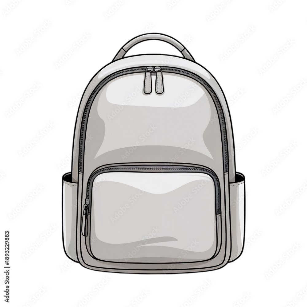 Fototapeta premium A minimalist illustration of a contemporary white backpack with multiple zippered pockets is neatly presented on a dark background.