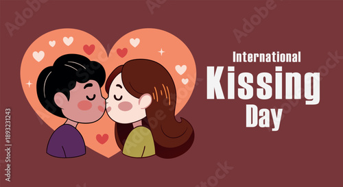 International kissing day: a loving cartoon couple shares a sweet kiss within a heart
