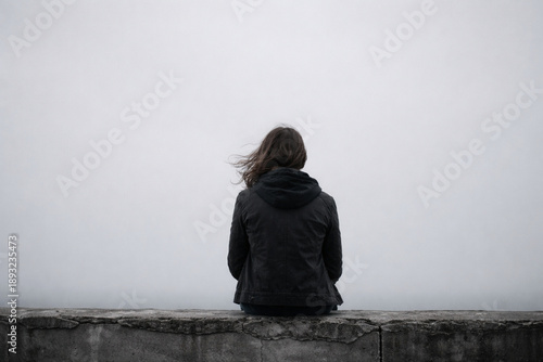 A moment of reflection: A lone figure, lost in contemplation amidst a landscape veiled in mist, evokes a sense of introspection and the profound human experience of solitude. 