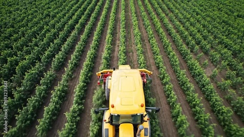 Wallpaper Mural Farmers Hand Guiding Tractor Through Lush Green Crop Field Aerial View. Torontodigital.ca