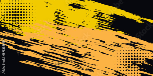Black and yellow abstract background with brush stroke and halftone style. abstract grunge modern arts