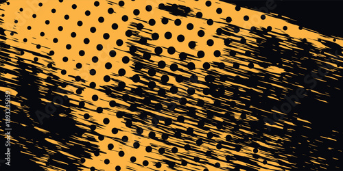 Black and yellow abstract background with brush stroke and halftone style. abstract grunge modern arts