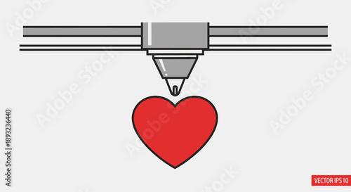 Printing a Vibrant Red Heart Above a Simple White Plane – A Clear Graphic Focused on Technology and Emotion