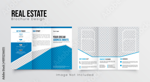 Modern Blue Real Estate Trifold Brochure Design Template Vector Mockup