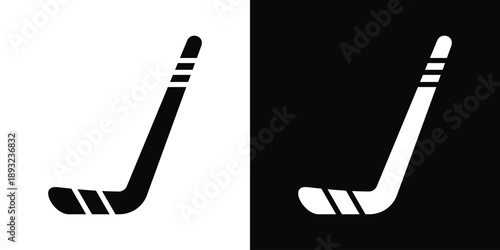 Ice hockey stick Icon White And Black Background Style