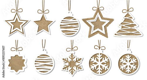 Rustic christmas ornaments set