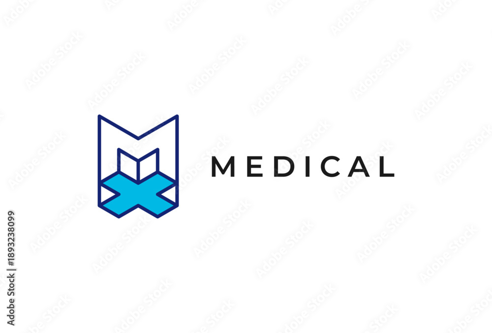 Fototapeta premium Initial Letter M Medical Logo, letter M with Medical Cross Combination, vector illustration