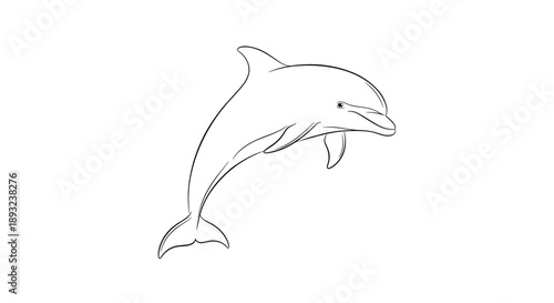 A simple line drawing of a dolphin leaping out of water.