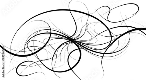 Abstract Black Swirls and Lines on White Background.