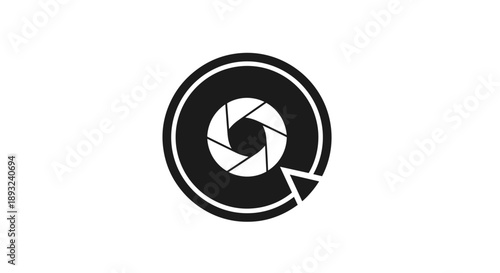 Abstract Camera Lens Aperture Symbol with Q Letter.
