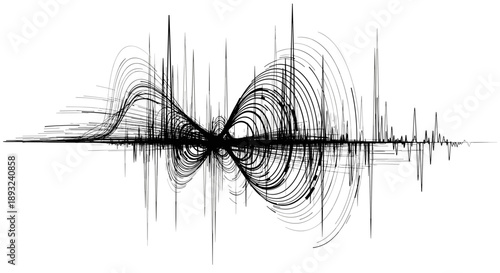 Abstract Sound Waveform Visualization Black Ink Drawing.