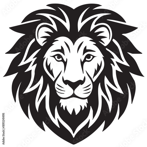 Lion Head Logo Illustration in Black and White Showing Strength, Power, Courage and Leadership Symbol