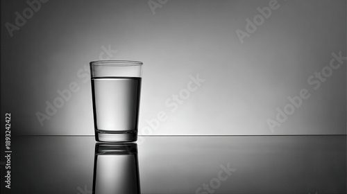 Clear Glass with Water Against a Minimalist Gray Background