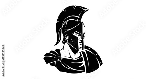 Ancient Greek Spartan Warrior Helmeted Bust Illustration.