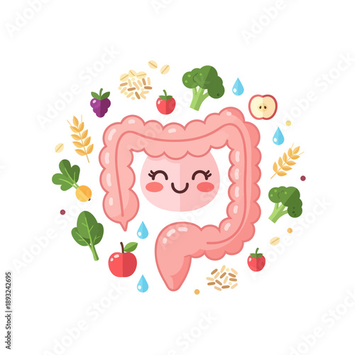 Cartoon Illustration of Human Digestive System.