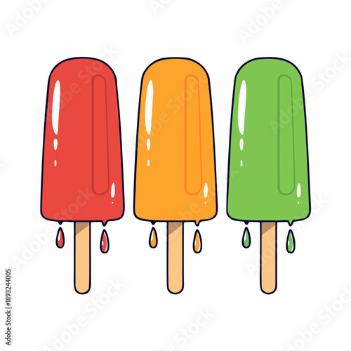 Three Colorful Ice Cream Popsicles or Es Lilin Vector Set
