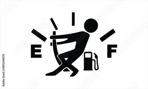 Low Fuel Warning Icon with Tired Driver at Gas Station Gauge Symbol Vector