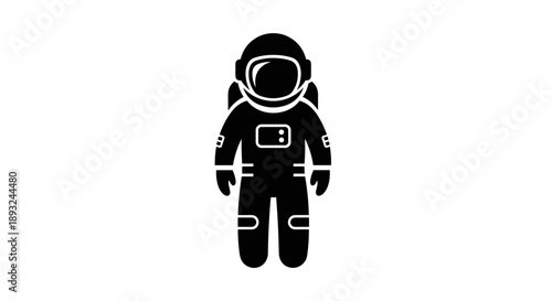 Astronaut Icon Silhouette Standing Front View.