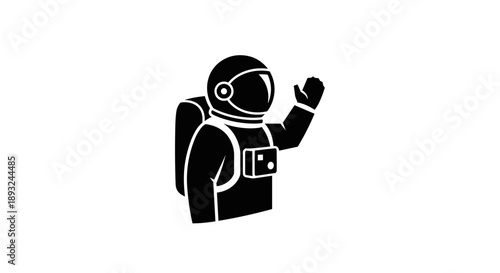 Astronaut Waving Hand in Space Suit Icon.