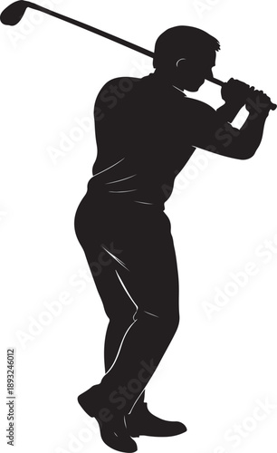 Golfer silhouette with twisted spine posture