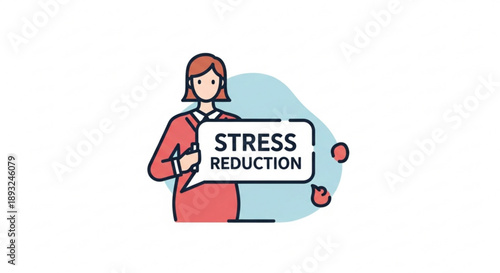 Woman holding stress reduction sign calmness and wellness concept