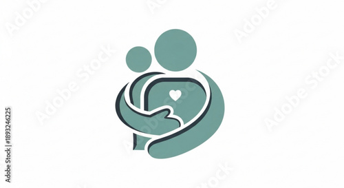 Family love symbol with heart embracing couple and child