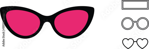Cat eye sunglasses icons set with decorative shape elements for fashion eyewear beauty and modern design concepts
