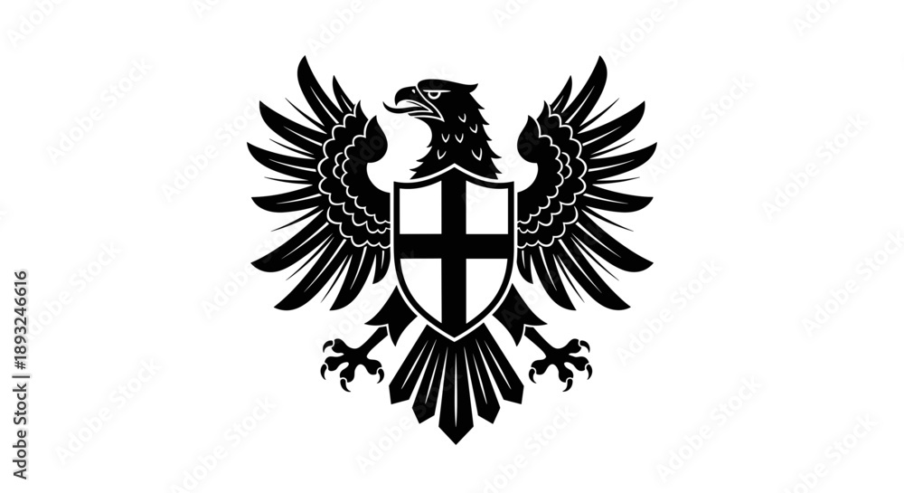 Obraz premium Black Eagle Crest with Shield and Cross Emblem.