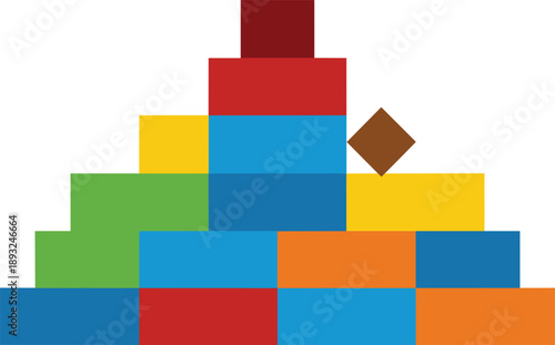 Colorful geometric block pyramid illustration representing building construction creativity learning and educational toy design concept