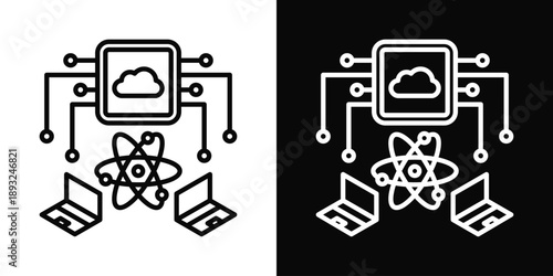Quantum Computing Cloud Icon White And Black Background Style
