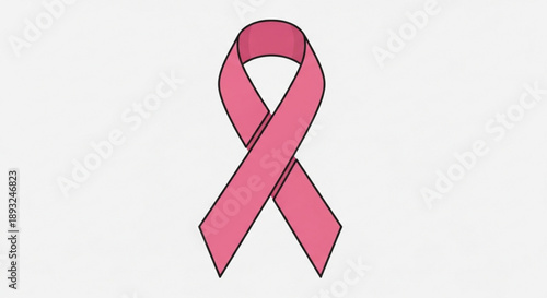Pink breast cancer awareness ribbon on white background symbolizing support and hope