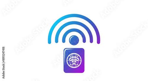 Wi fi signal icon with globe on a purple and blue gradient background