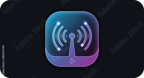 App icon with wi fi signal and play button on black background