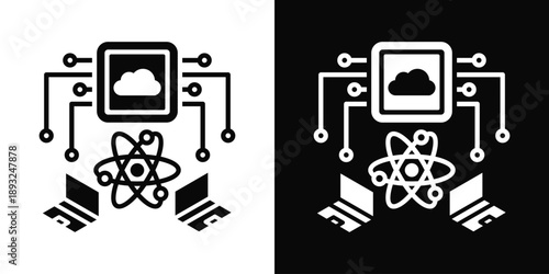 Quantum Computing Cloud Icon White And Black Background Style