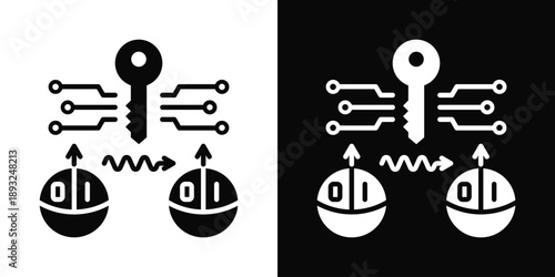 Quantum Key Distribution Icon White And Black Background Style