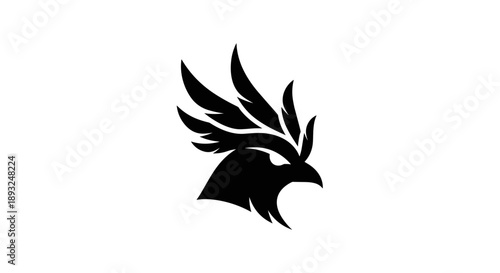 Black Eagle Head Silhouette with Feathers.