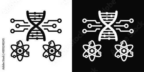 Quantum Biology Icon White And Black Background Style