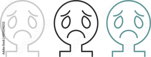 Sad face emoticon icons set with outline variations expressing disappointment stress and negative emotion for interface design