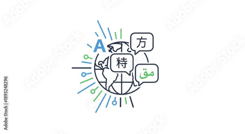 Global language learning concept with speech bubbles and symbols