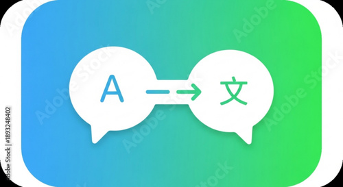 Language translation icon with speech bubbles on blue green gradient background