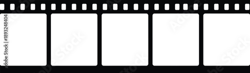 A strip of undeveloped film with five blank frames, ready for photographic content